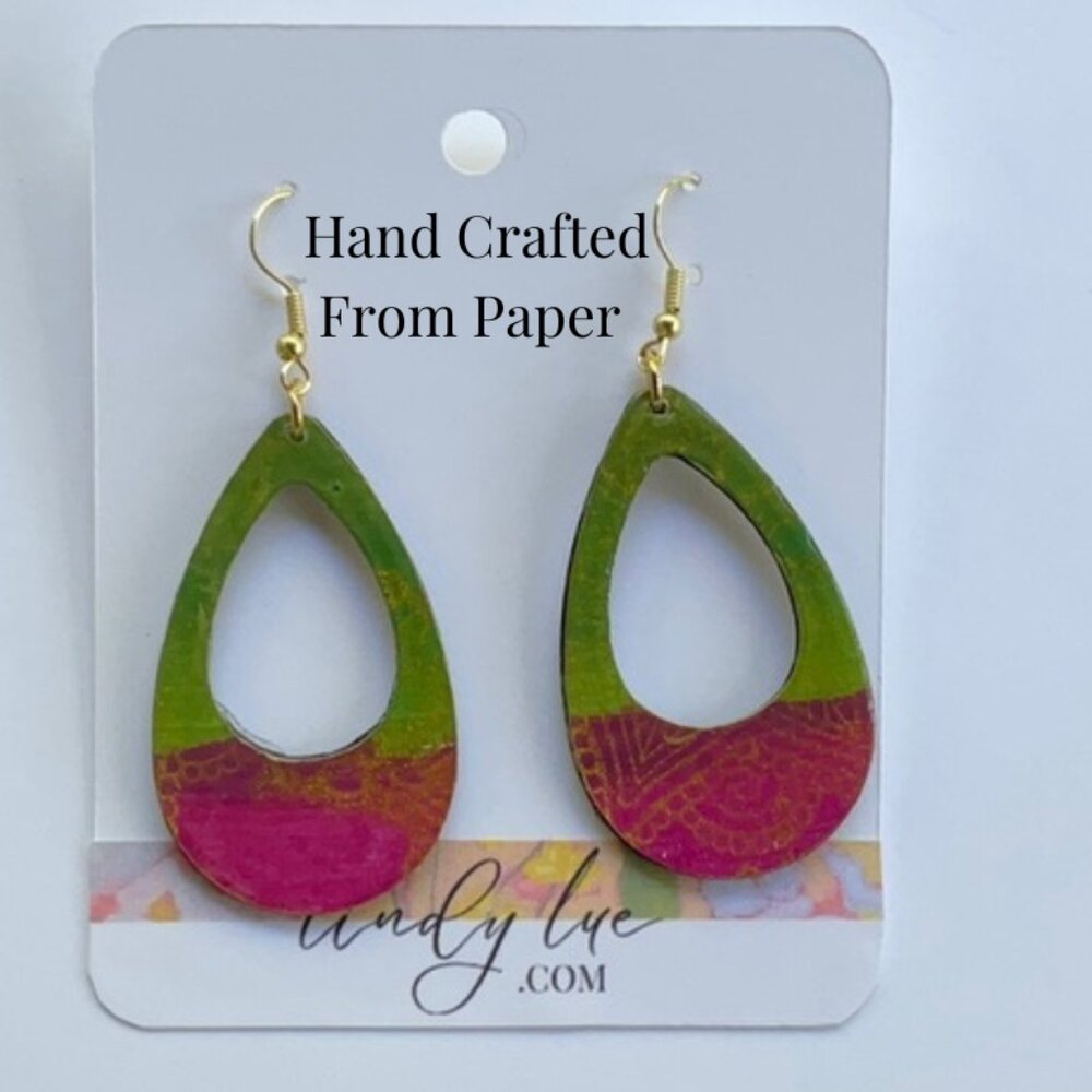 Colorful Hand Crafted  Abstract Mixed-media Paper Teardrop  Earrings Lightweight
